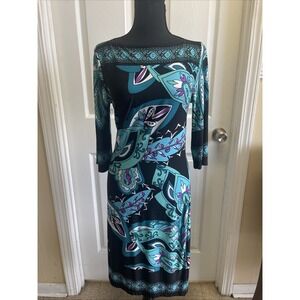Vintage Kupcake Shift Dress 3/4 Sleeves Size Small Whimsy Paisley Bodycon